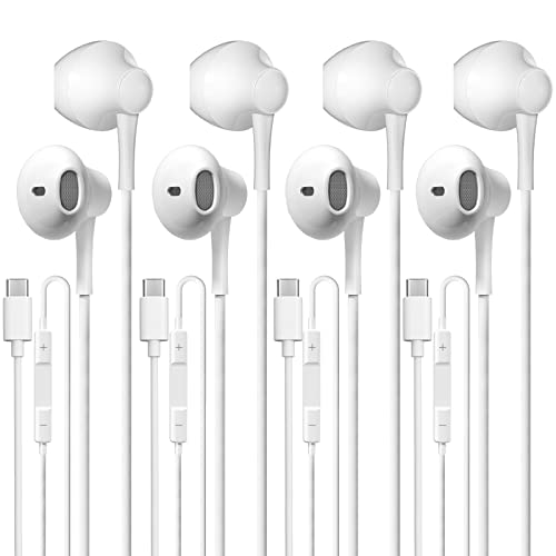USB C Wired Headphones 4 Pack, Type C Earbuds HiFi Stereo Earphones with Microphone, Remote Control in Ear Headset for Samsung Galaxy S23 S22 S21 S20 Ultra,Wire Headphones for School Students