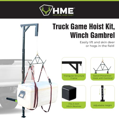 Image of HME Truck Hitch Game Hoist Kit with Winch and Gambrel, 400 lb Capacity