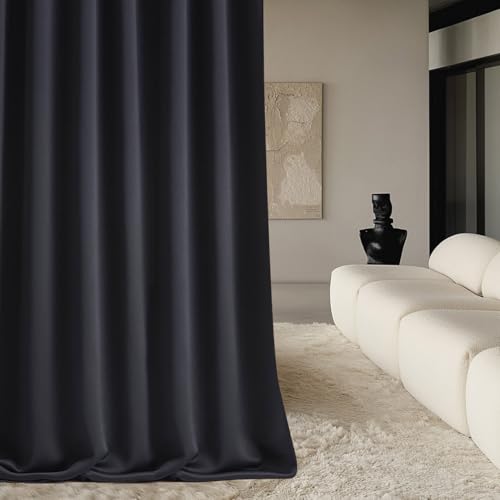 ROOM99 Rideau avec œillets Aura 140 x 240 cm Largeur x Hauteur, Décoration de Fenêtre, Curtains et Draperies intérieurs pour Salon, Chambre Moderne Lisse Noir, 1...
