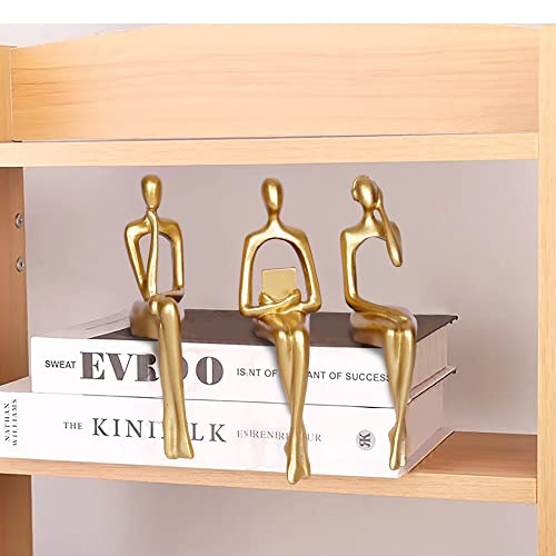 3Pcs Gold Decor Thinker Statue Abstract Art Sculpture Decorations Reading Women Figurine Modern Sitting Shelf Decor For Home Decor Living Room Bookshelf Coffee Table Desktop Office Decoration(Gold) #TOP3
