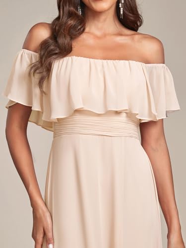 Image of Ever-Pretty Women's Summer Off The Shoulder Flowy Chiffon Formal Wedding Guest Dresses Maxi Side Split Beach Bridesmaid Dress
