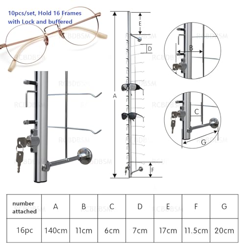 Soporte de exhibición de gafas con cerradura, soporte de marco de aluminio montado en la pared para almacenamiento y organización seguros de gafas
