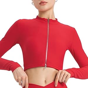 HSQMA Yoga Shirt for Women Long Sleeve Workout Shirts Running T Shirt Tight Double Zipper Quick Dry Fitness Gym T Shirt (Color : Red/, Size : S/)