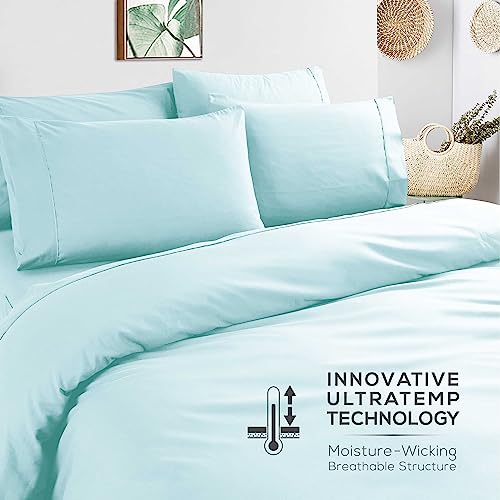 Mueller Luxury 6 Piece Queen Bed Sheets Set - Ultra-Soft 1800 Series, Cooling & Breathable Hotel Quality Bedding, Deep Pocket up to 16" - Hypoallergenic, Wrinkle-Resistant, Oeko-TEX, Aqua