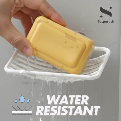 Image of Satpurush Adhesive Soap Holder for Bathroom Wall | Stickable Soap Stand No Drill | Self Adhesive Soap Dish for Tiles | Plastic Soap Case with Drain Tray | Bathroom Organizer. (2)