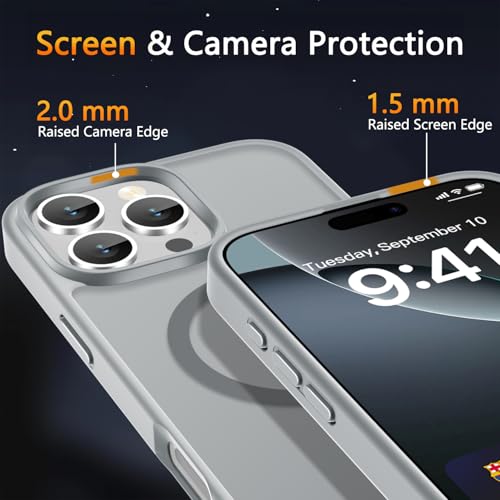 Image of LATVIN for iPhone 16 Pro Case, Magnetic Phone Cover, Compatible with MagSafe, Military Grade Protection, Translucent Matte Frosted Back, Gray