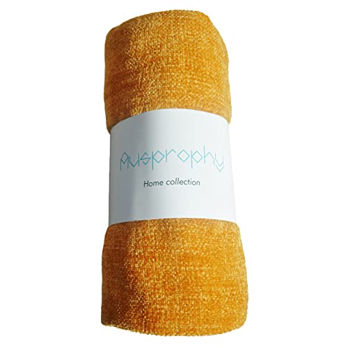 Soft Textured Lightweight Chenille Throw Blanket With Fringe For Travel Bed Sofa And Couch, Mutard 50 X 60 Inches #TOP7