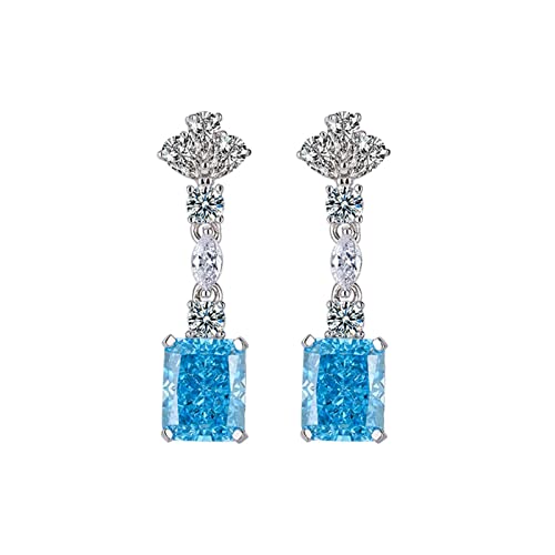Boucles d'oreilles aigue-marine rectangulaire bijoux fêtes soirées