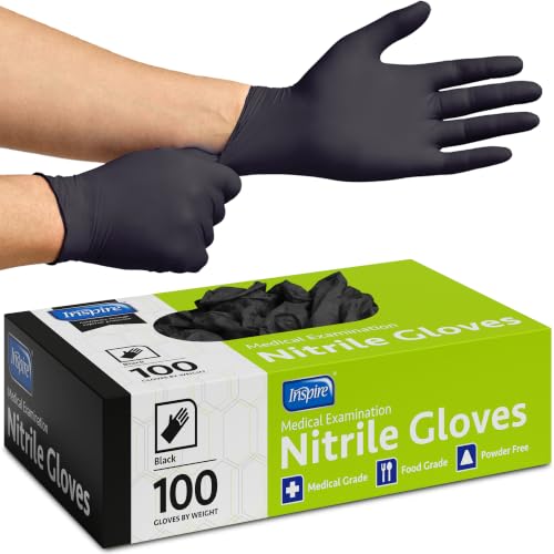 Inspire Black Nitrile Disposable Gloves | 4.5 Nitrile Disposable Safety Medical Cooking Cleaning...