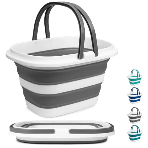 Large Collapsible Mop Bucket 16L(4.2 Gallon) Plastic Bucket for House Cleaning Car Washing Silicone Cleaning Supplier Organizer Portable Basket with Handle for Laundry Storage RV Camping Fishing