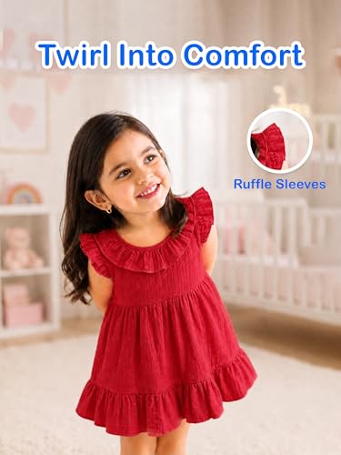 Image of Kidbea Baby Girls' Cotton Dress | Comfortable, Trendy Ruffled Sleeves & Hem, Soft Breathable Fabric for Everyday & Special Occasions