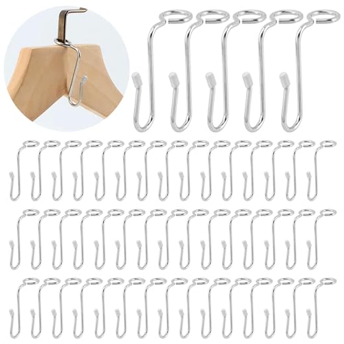 50 Pcs Hanger Connector Hooks, Hanger Extender Hooks Metal, Clothes Hanger Connectors for Different Clothes Hangers, Stable Clothes Space Saving