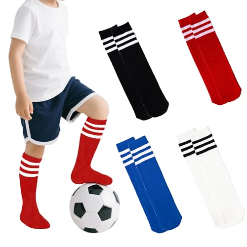 LPMOERA 4 Pairs Toddler Soccer Socks Girls Boys Baseball Softball Sock Football Knee-High Athletic Socks 1-4T