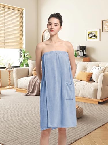 Image of Women'S Soft Wrap Towel Full Length,Bath Robe After Shower Female Plush Long,Spa Bathrobes Lightweight With Pockets