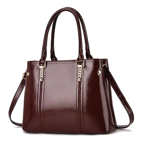 Nevenka Women's Patent Leather Handbag Top Handle Large Tote Women's Shoulder Bags Tote Crossbody Bag Satchel-Wine Red2 Cover