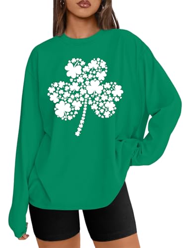 hohololo Chemise surdimensionnée pour la Saint-Patrick - Chemise irlandaise porte-bonheur pour femme - Trèfle amusant à manches longues, Vert 1, L
