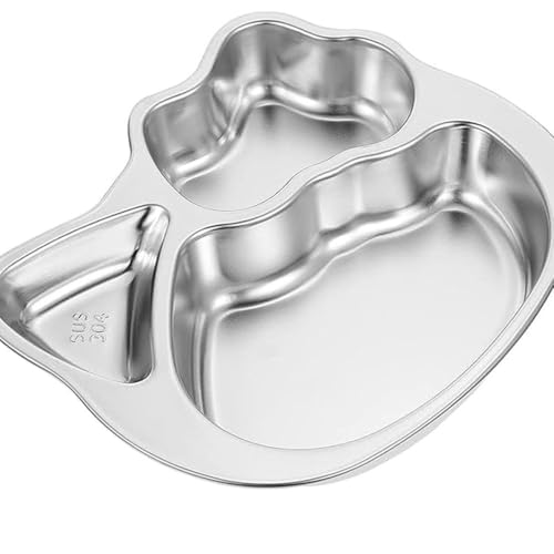 Image of Happy Hues Stainless Steel Divided Meal Plate Tray-3 Compartments Dinner Dish for Baby (Kitty)