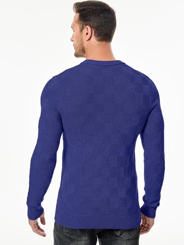 JMIERR Men's Crewneck Sweater Casual Fall Checkered Long Sleeve Knit Pullover Sweaters3