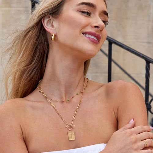 PEARLADA Chunky Cross Necklace for Women, Statement 18k Gold Plated Paperclip Necklace with Toggle, Square Pendant Christian Jewelry by PEARLADA - Used condition - Image 2
