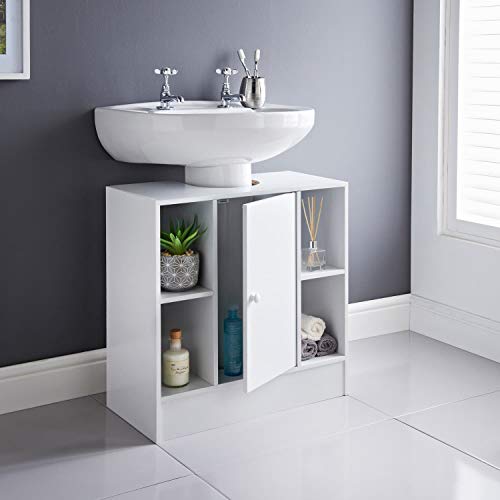 spot on dealz Under sink storage bathroom cabinets free standing white wooden furniture sets 2 cupboard unit with 1 door floor cabinet MDF wood Matte finish Flat pack - Image 7