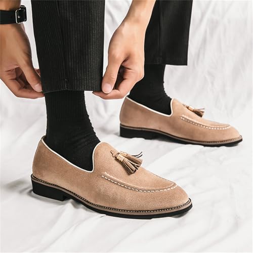 Men's Suede Slippers Loafers Dress Shoes with Tassel Flats Slip-on Prom Loafer4