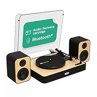 ALL IN ONE SOUND SETUP: A vinyl player with speakers offering high-quality sound and style. The Bluetooth Record player features a 33/45/78 RPM switch, and the included wired bookshelf speakers deliver true stereo audio BLUETOOTH CONNECTIVITY: Connec...
