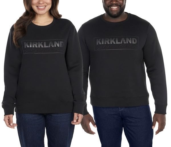 Kirkland Signature Unisex Logo Crewneck Sweater Fleece (Black, Small (Men), Medium (Ladies))