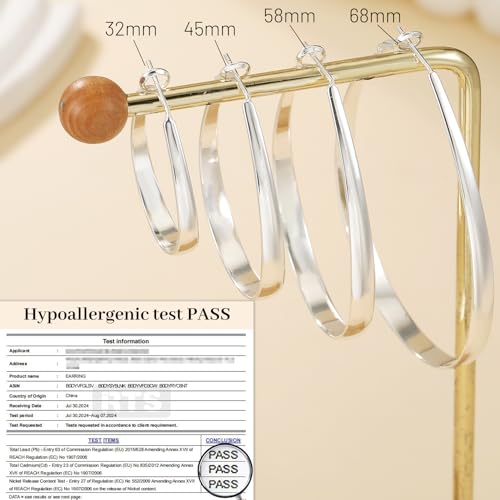 KUMIKUMI Silver Hoop Earrings for Women,Oval Hypoallergenic Sterling Silver Hoop Earrings Lightwieght Large Hoops Earring for Women Gifts3