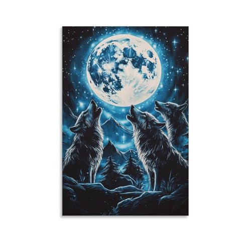 Loup décoration murale toile 50x75cm pour habiller un mur vide