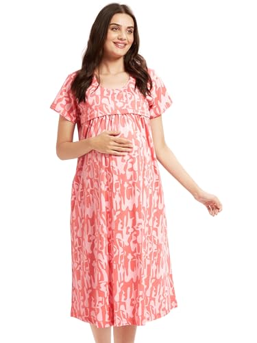Image of AV2 Women Cotton Printed Maternity Nursing & Feeding Relaxed Fit Nighty -3148