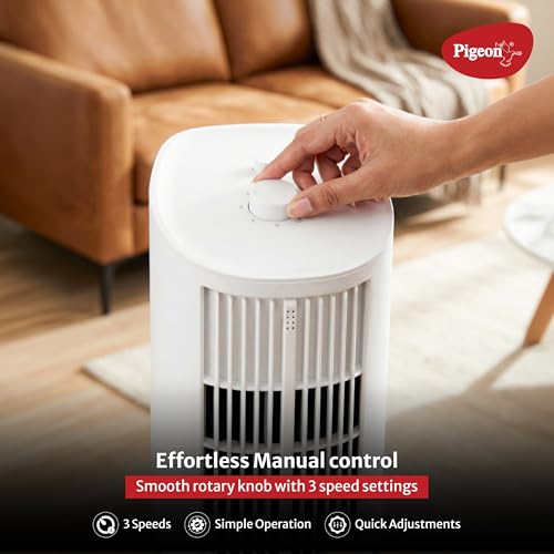 Image of Pigeon High Performance Tower Fan with Manual Control, 3 speed settings, Quiet Operation, Low Power Consumption and Lightweight Portable Body, White