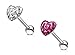 2pcs Dome Clear Heart Gem Barbell Tongue Ring 14G