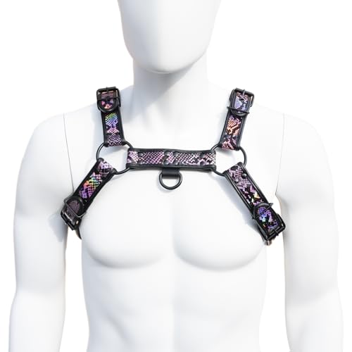 Snake Skin Pattern Harness Mens PU Leather Suspenders Belt Adjustable Shoulder Strap3
