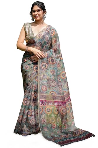 Image of MIRCHI FASHION Saree for Woman Organza Floral Printed | Lightweight Elegant Traditional Sari with Matching Blouse Piece