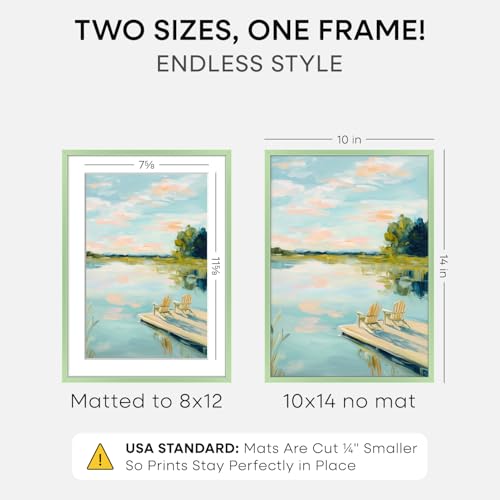 Image of Homeforia 10x14 Green Picture Frame, High-End Metal, 8x12 Mat, Glass | High End Aluminum, Tempered Glass, Acid-Free 8x12 Removable Mat, 10x14 in Edge-to-Edge Display 14x10, Wall Kit, Set Of 1