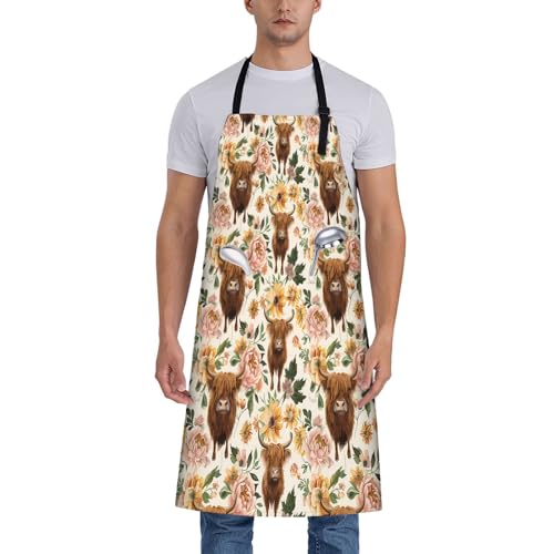 Turamurra Highland Cow and Floral Apron for Women...