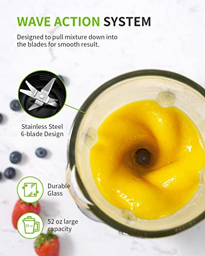 Shardor Countertop Blender 2.0 For Shake And Smoothies With 1200W, With 52Oz Glass Jar, 3 Adjustable Speed Control + 22Oz Travel Cup For Frozen Fruit Drinks, Smoothies, Sauces & More, Sliver #TOP3