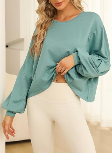 Dokotoo Camisa feminina macia atlética com manga lanterna, 2023, outono, academia, treino, costas va