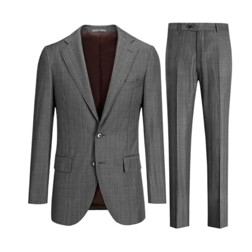 Dark Grey Men's Suit Set Stripe Men Suits Casual Business Slim Blazers Fit Spring Jackets