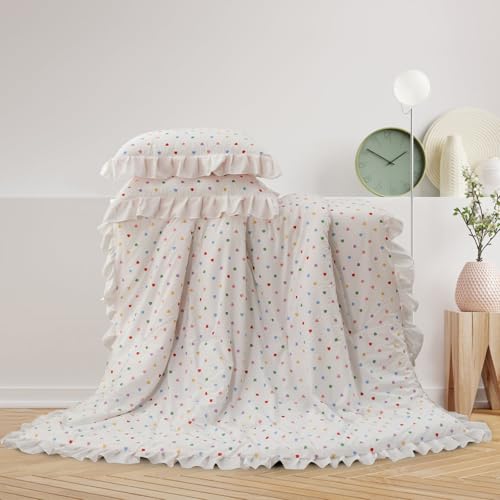 Image of A Nice Night Colorful Heart Love Pattern Bedding Set,Ruffle 6 Piece Bed in a Bag Matching Sheet Set,Princess Chic Style,White Comforter Sets Room Decor for Girls,Twin