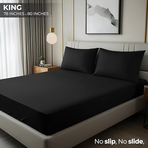 Utopia Bedding King Fitted Sheet - Bottom Sheet - Deep Pocket - Soft Microfiber - Shrinkage and Fade Resistant - Easy Care -1 Fitted Sheet Only (Black)
