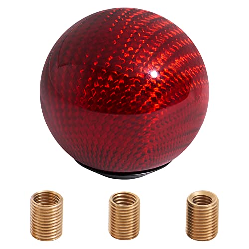 Somusen Red Real Carbon Fiber Shift Knob Round Weighted Ball Stick Shifter 5 6 Speed Gear Shifter Knobs With 3 Adapters M8X1.25 M10X1.25 M10X1.5 M12X1.25 #TOP1