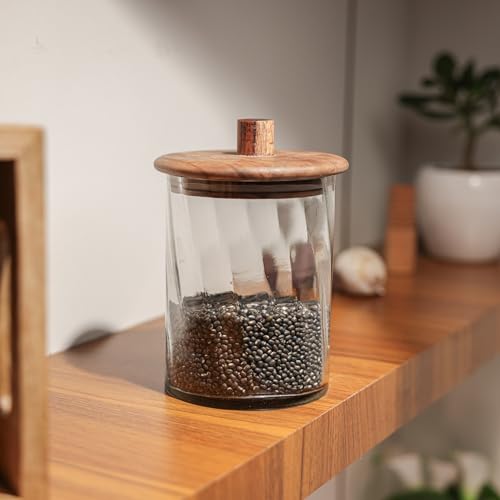 Image of Ireka Home Twist Glass Jar with Wooden Lid | Transparent Modular Storage Jar | Kitchen Organizer for Tea Coffee Sugar Dry Fruits