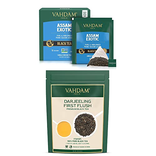Vahdam, Black Tea Combo - Darjeeling Premium First Flush Loose Leaf Tea (3.53Oz) + Assam Exotic 30 Black Tea Bags I Champagne Of Teas | Aromatic Brews #TOP7