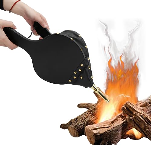 Alvinlite Soufflets de cheminée, buse en fonte de souffleur d'air pour Camping en plein air barbecue gril cheminée à soufflet pompe à soufflet accessoires de barbecue avec sangle de suspension(Or)