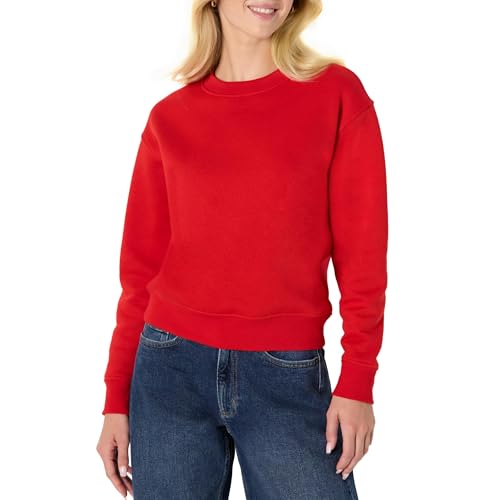 Amazon Essentials x Sofia Grainge Womens Relaxed Fit Boxy Drop Shoulder Crewneck Sweatshirt Red Small