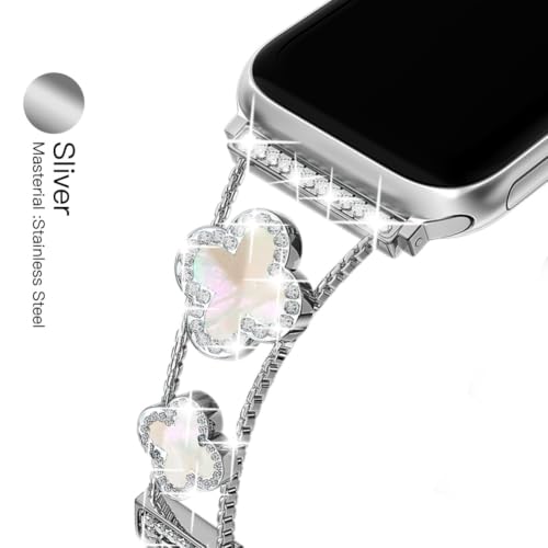 Image of Musk-MSKR Diamond Metal Bands Add Sparkle to Your Watch For Apple Watch Series 11 /10 /9 /8 /7 /6 /5 /4 /3 /2 /SE /Ultra Clover Simple and Stylish Compatible with 38mm40mm41mm42mm44mm45mm 46mm49mm Women's Wear