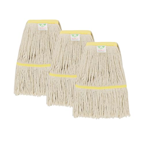 KLHB-YF 16-Ounce Medium Replacement mop Head White mop Heads Suitable for All Hard Floors Cotton Washable Industrial mop Heads for Commercial & Home Cleaning 3 Pack Machine Washable mop Heads