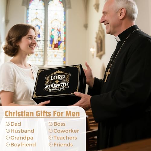 Image of Christian Gifts for Men Faith Based Spiritual Stuff Religious Basket Catholic Present Baptism Gifts Pastor Appreciation Gift Set Christian Accessories for Men with Bible Verse Keychain Mug Socks