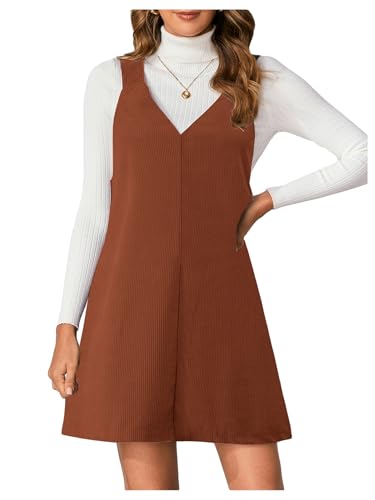 Image of Milumia Women V Neck Corduroy Overall Dress 2026 Spring Mini Pinafore Jumper Dress